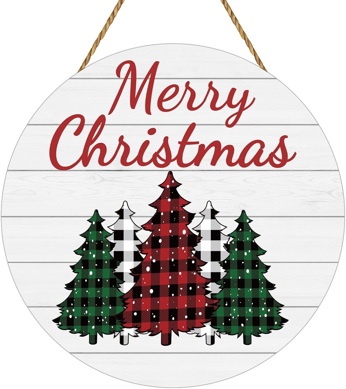 Christmas Decorations Indoor Door Decorations Merry Christmas Sign Buffalo Plaid Tree Wall Decor Wooden Front Door Hanger for Porch Wall Indoor Home Decor